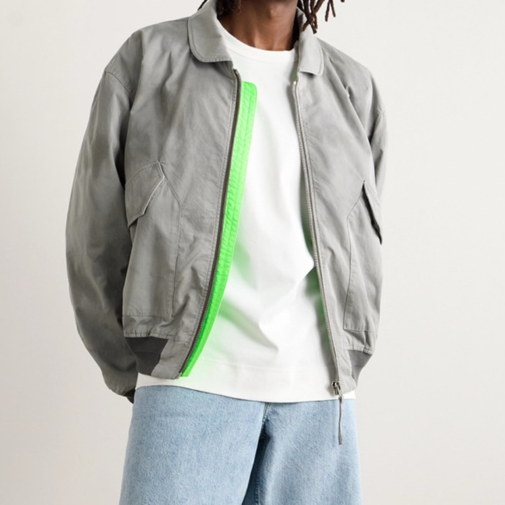 Acne Studios Gray Jacket with Bright Green Interior